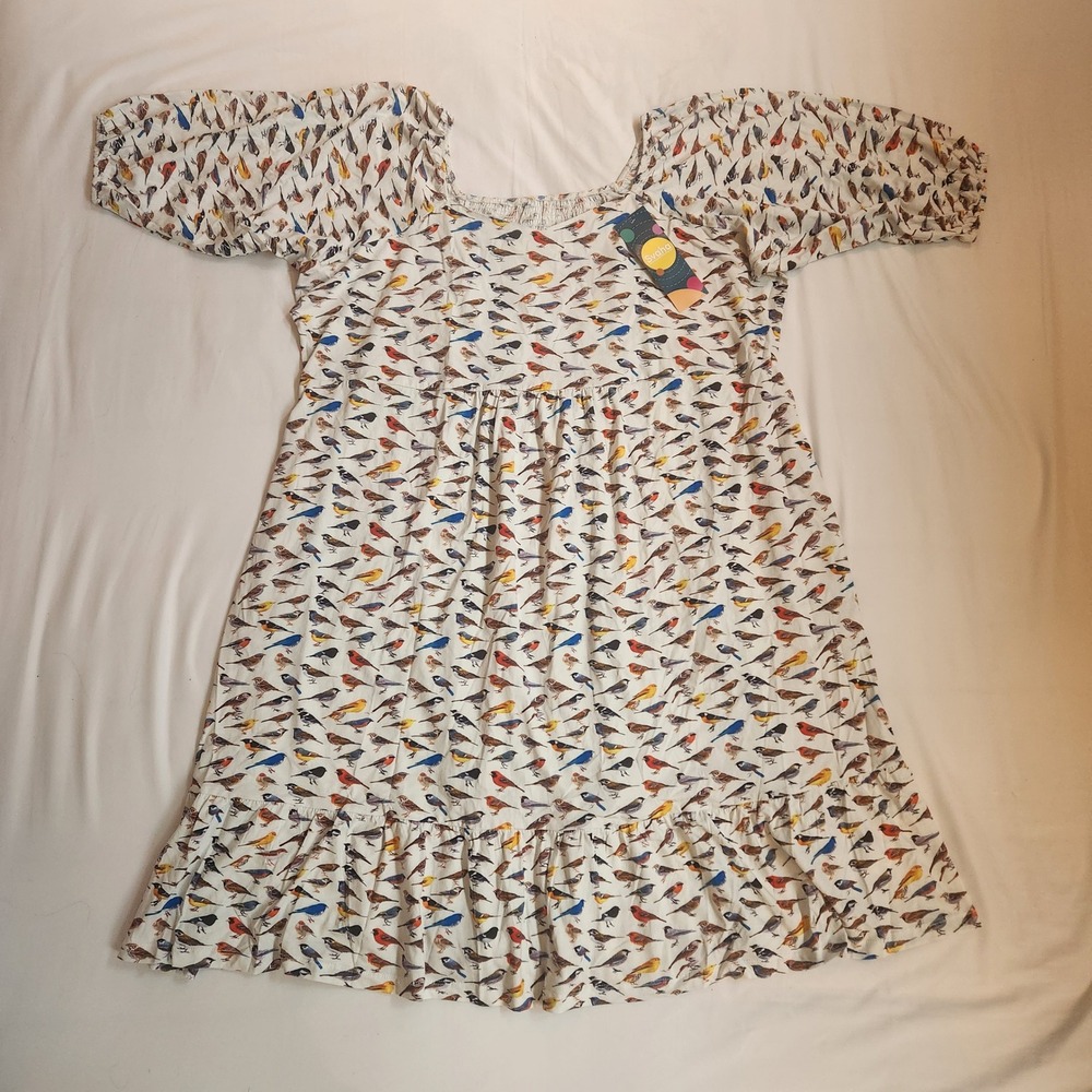 Svaha USA White Bird Print Smocked Cotton Dress, Womens 5XL, Plus Size, Nature
